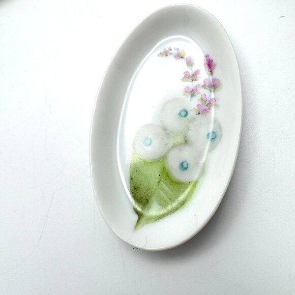 Hand Painted Porcelain Salt Cellar Butter Pats Vintage Set Of 6 Floral Design - Picture 9 of 9